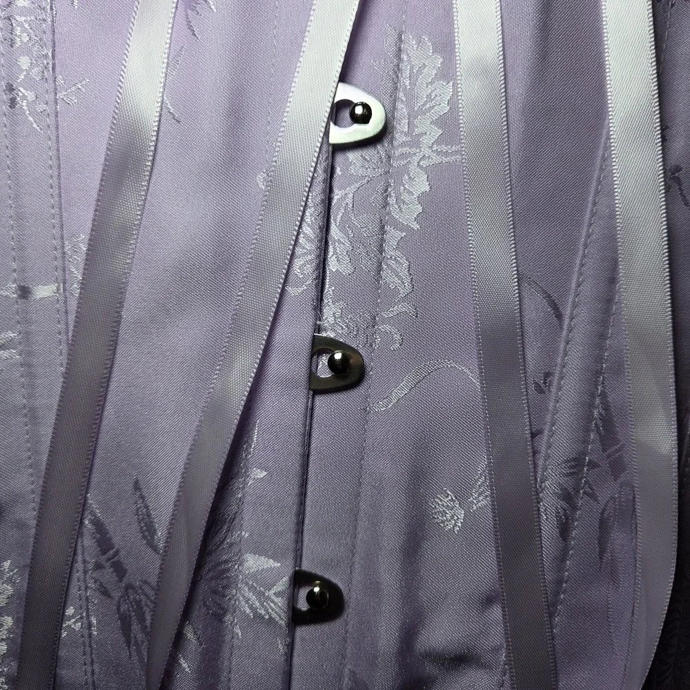 Lavender Satin Corset Top Lace Up Boned Bustier Floral Brocade Strapless Women S